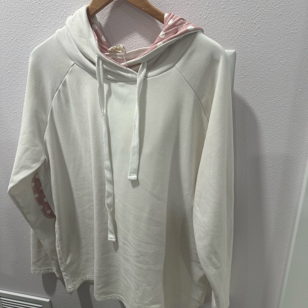 Elegant Cream Hoodie with Pink Details